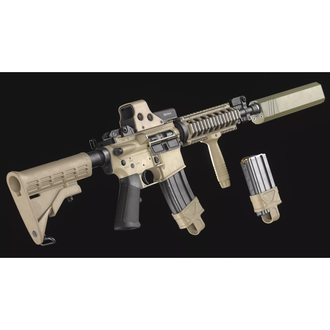 Colt M4A1 Carbine 3D Model – Low Poly Game Asset, FBX, Blender - View 4
