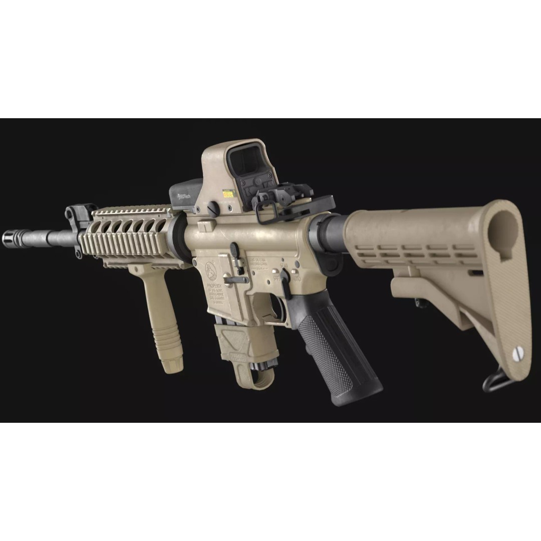 Colt M4A1 Carbine 3D Model – Low Poly Game Asset, FBX, Blender - View 7