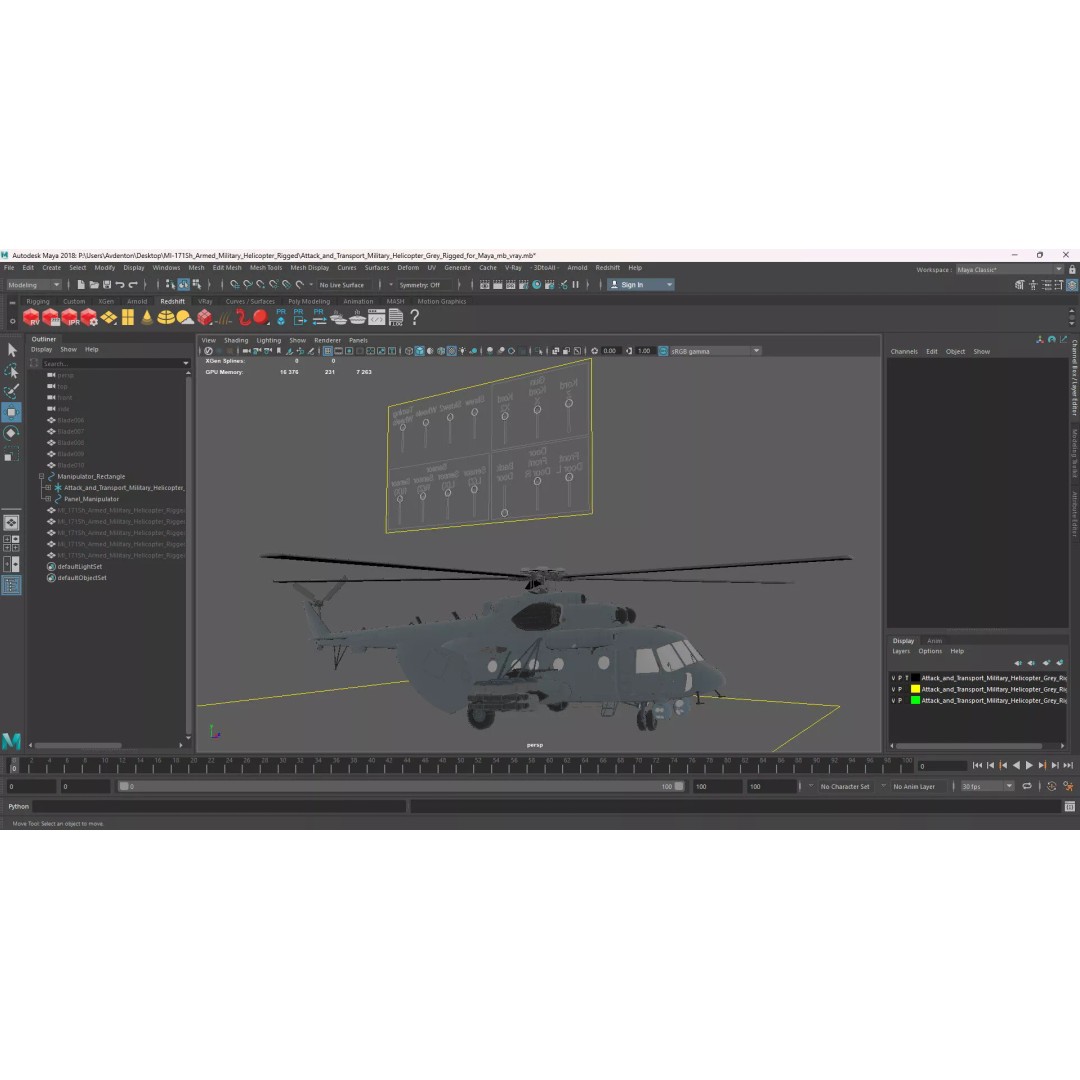 Military Helicopter 3D Model – Rigged Mi-17 for Maya, Game-Ready