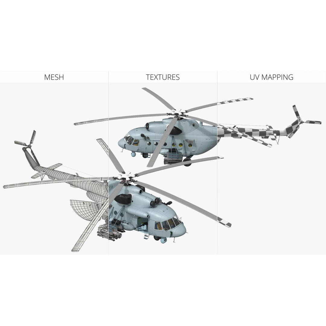 Military Helicopter 3D Model – Rigged Mi-17 for Maya, Game-Ready - View 19