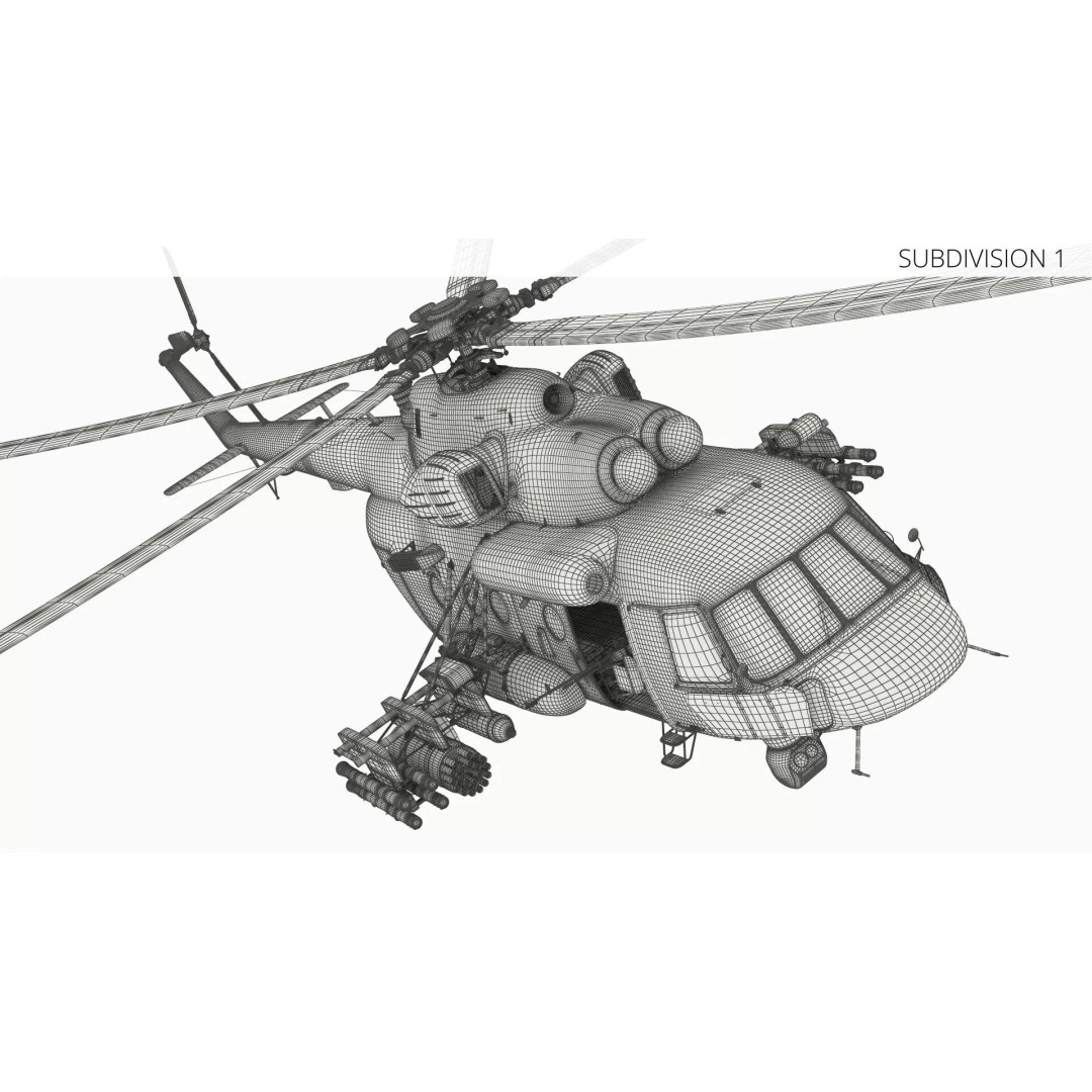 Military Helicopter 3D Model – Rigged Mi-17 for Maya, Game-Ready - View 21