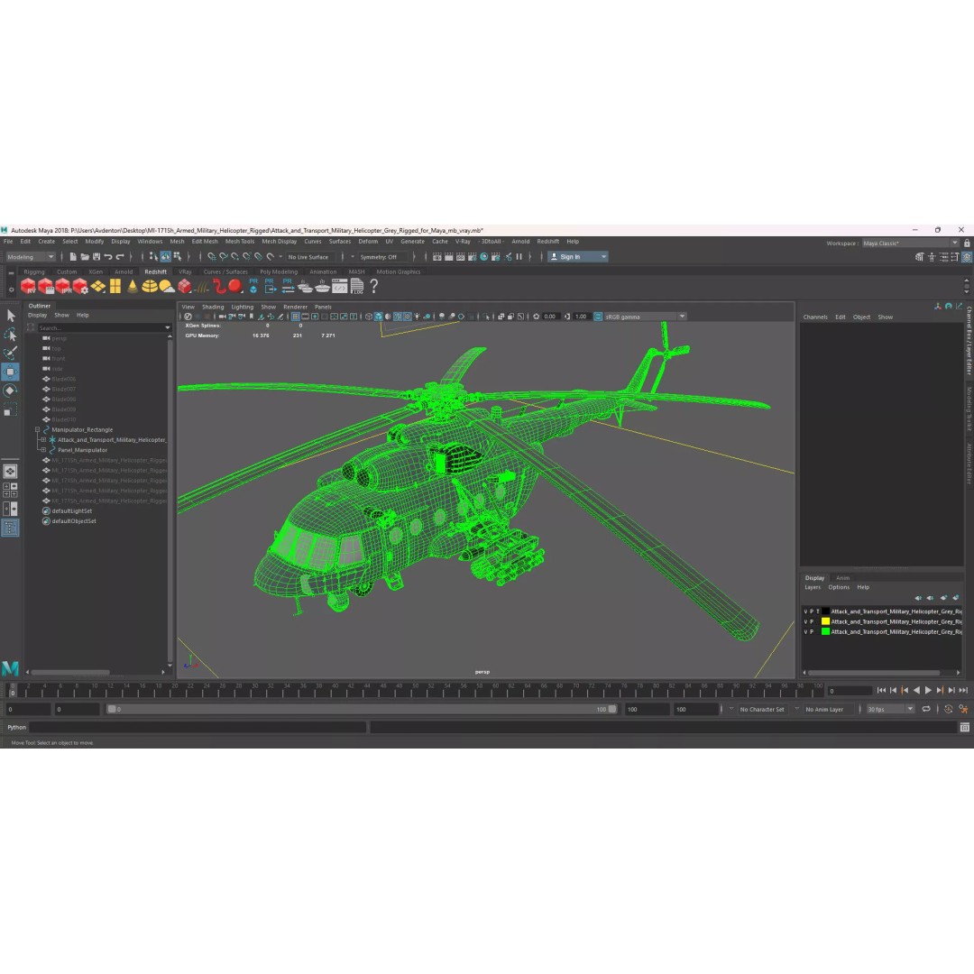 Military Helicopter 3D Model – Rigged Mi-17 for Maya, Game-Ready - View 30