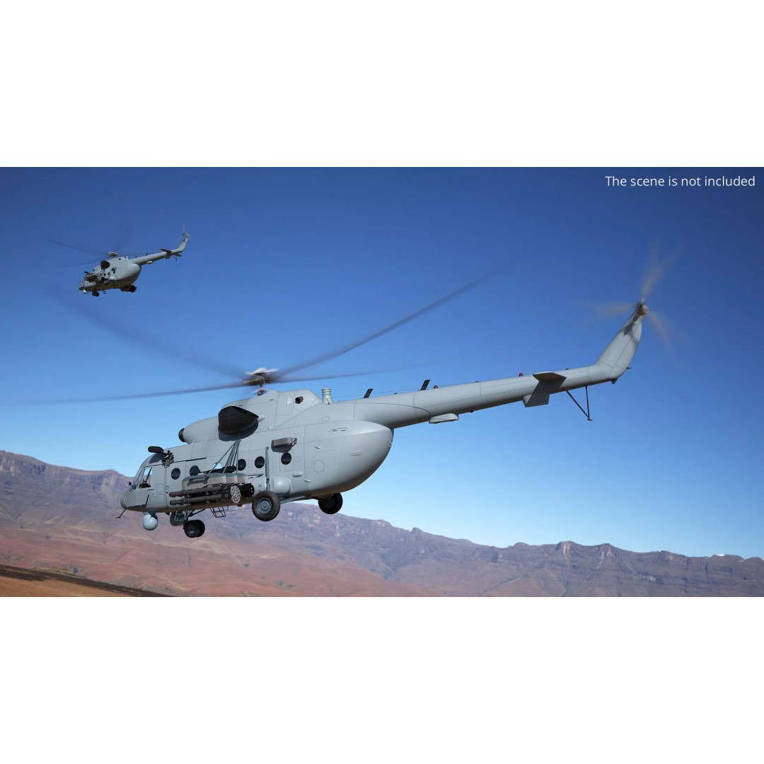 Military Helicopter 3D Model – Rigged Mi-17 for Maya, Game-Ready - View 6