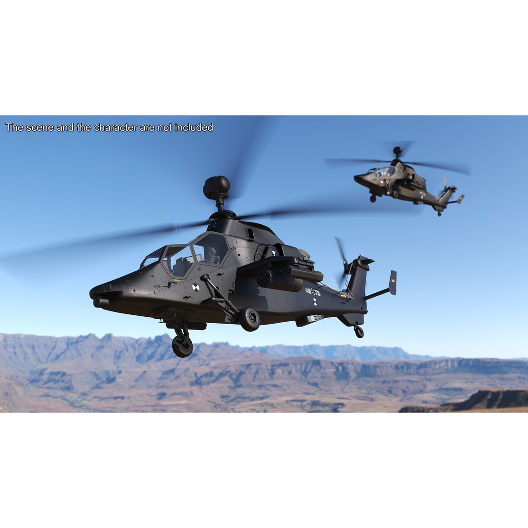 Eurocopter Tiger EC665 3D Model – Rigged PBR Helicopter Asset for Animation - View 3