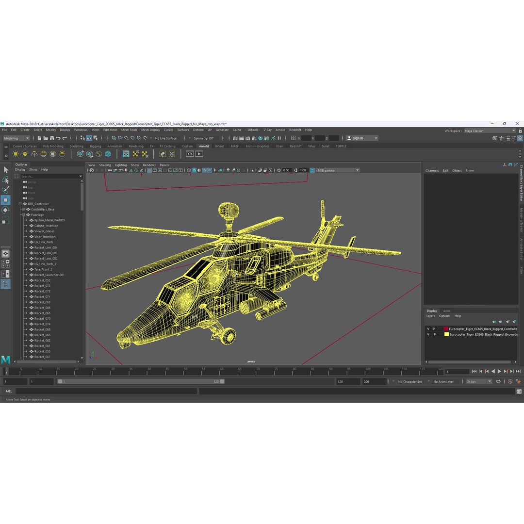 Eurocopter Tiger EC665 3D Model – Rigged PBR Helicopter Asset for Animation - View 34