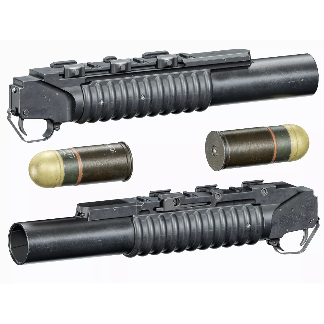 M203 Grenade Launcher 3D Model – Low Poly Game Asset, FBX/OBJ - View 2