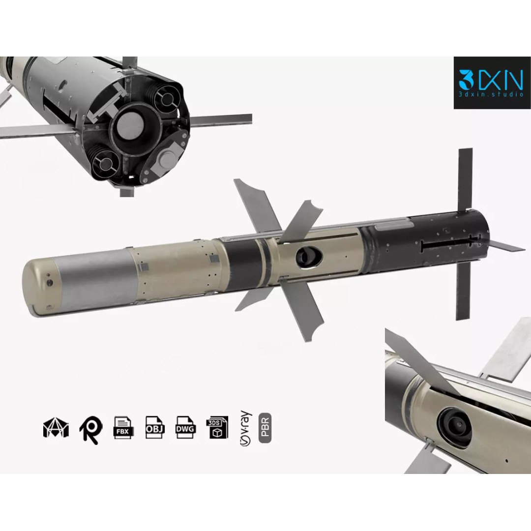 BGM 71F TOW Missile 3D Model – High Poly PBR Asset, FBX, OBJ - View 2