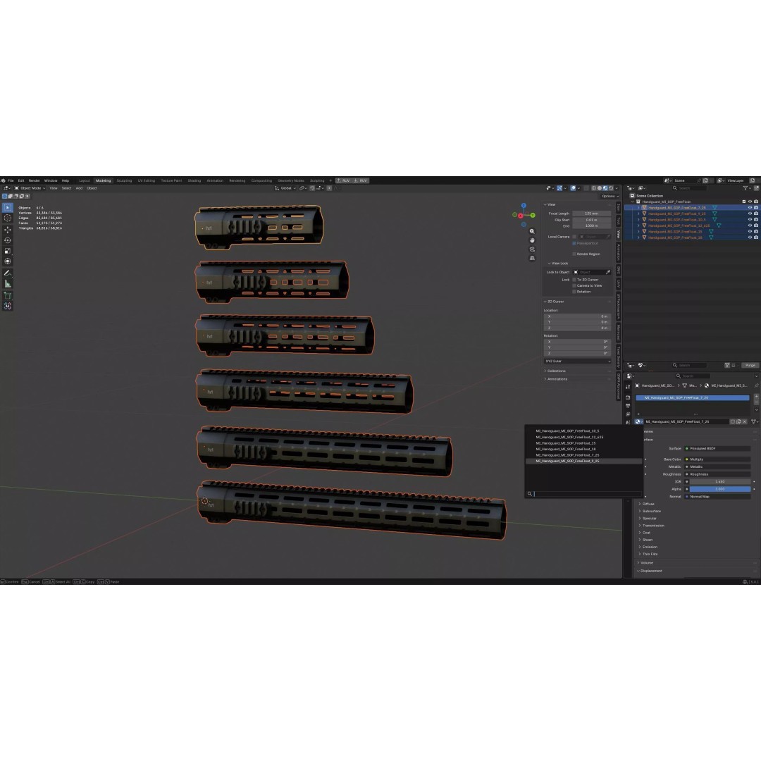 Suppressor Series One Piece Free Float M-LOK Handguard 3D Model – Low Poly Game Asset, FBX, OBJ, Blender