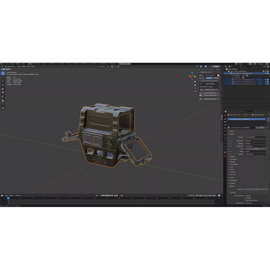 HOLOSUN AEMS Red Dot Sight 3D Model – Low Poly Game Ready Asset, FBX