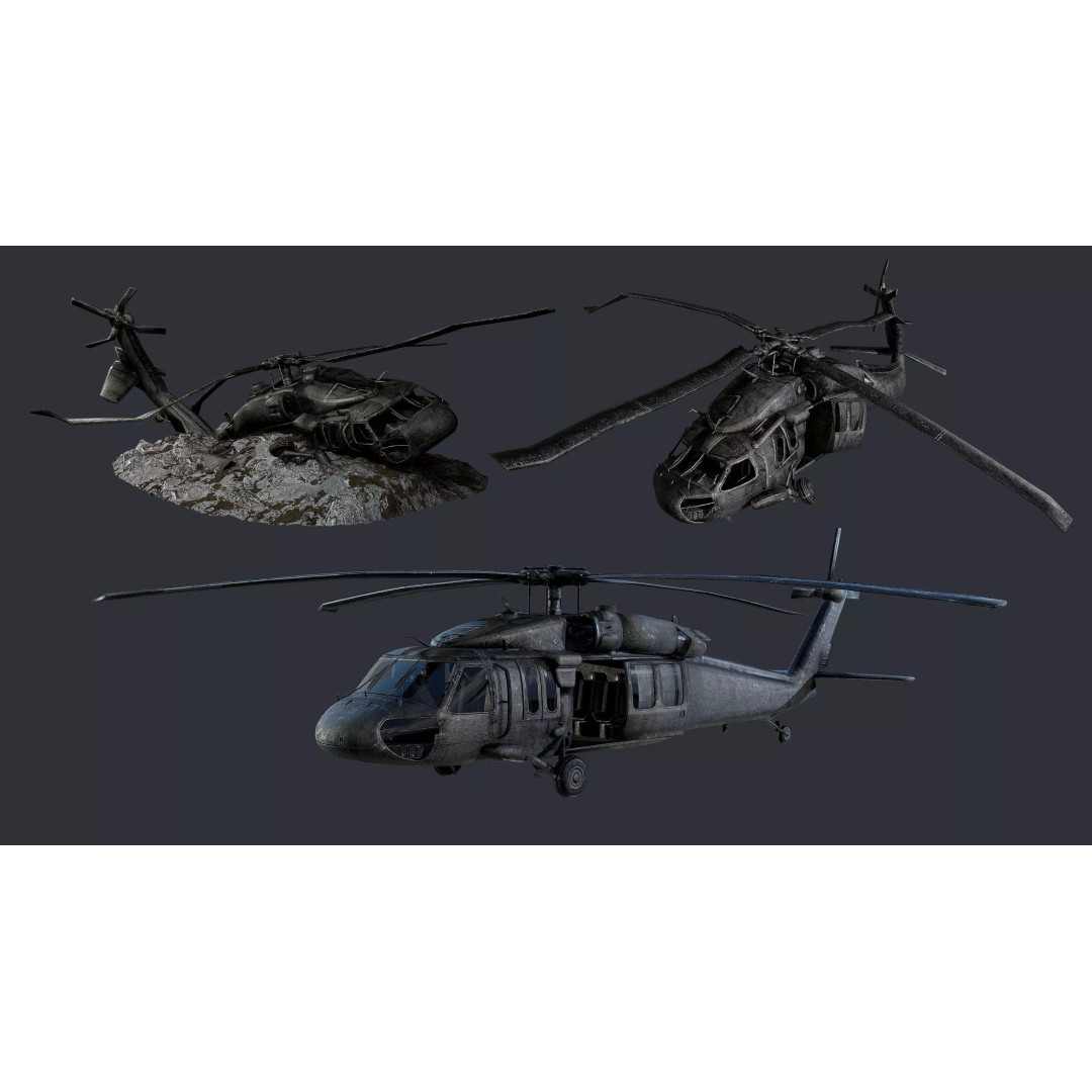 Sikorsky UH60 Black Hawk 3D Model – Low Poly Game Ready Helicopter, FBX - View 2