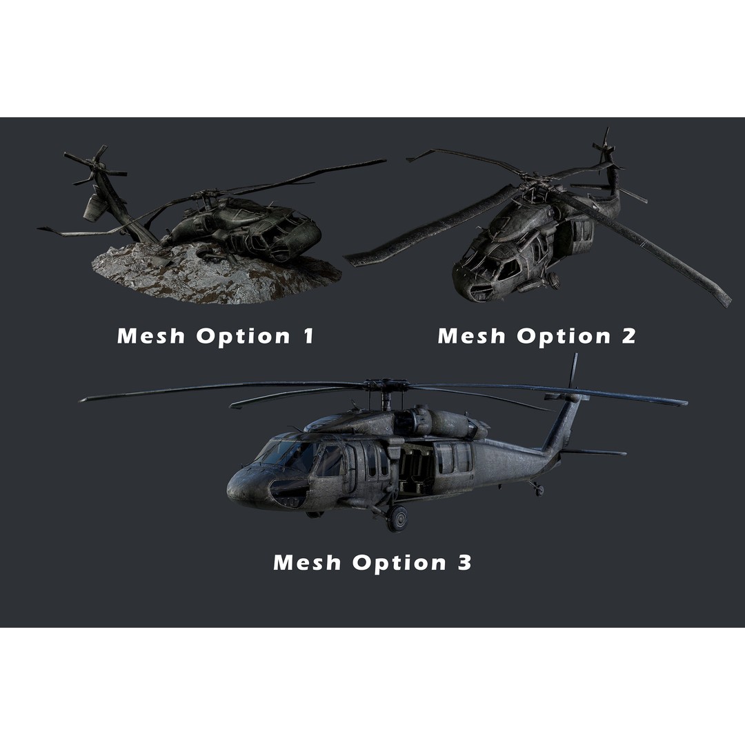 Sikorsky UH60 Black Hawk 3D Model – Low Poly Game Ready Helicopter, FBX - View 3