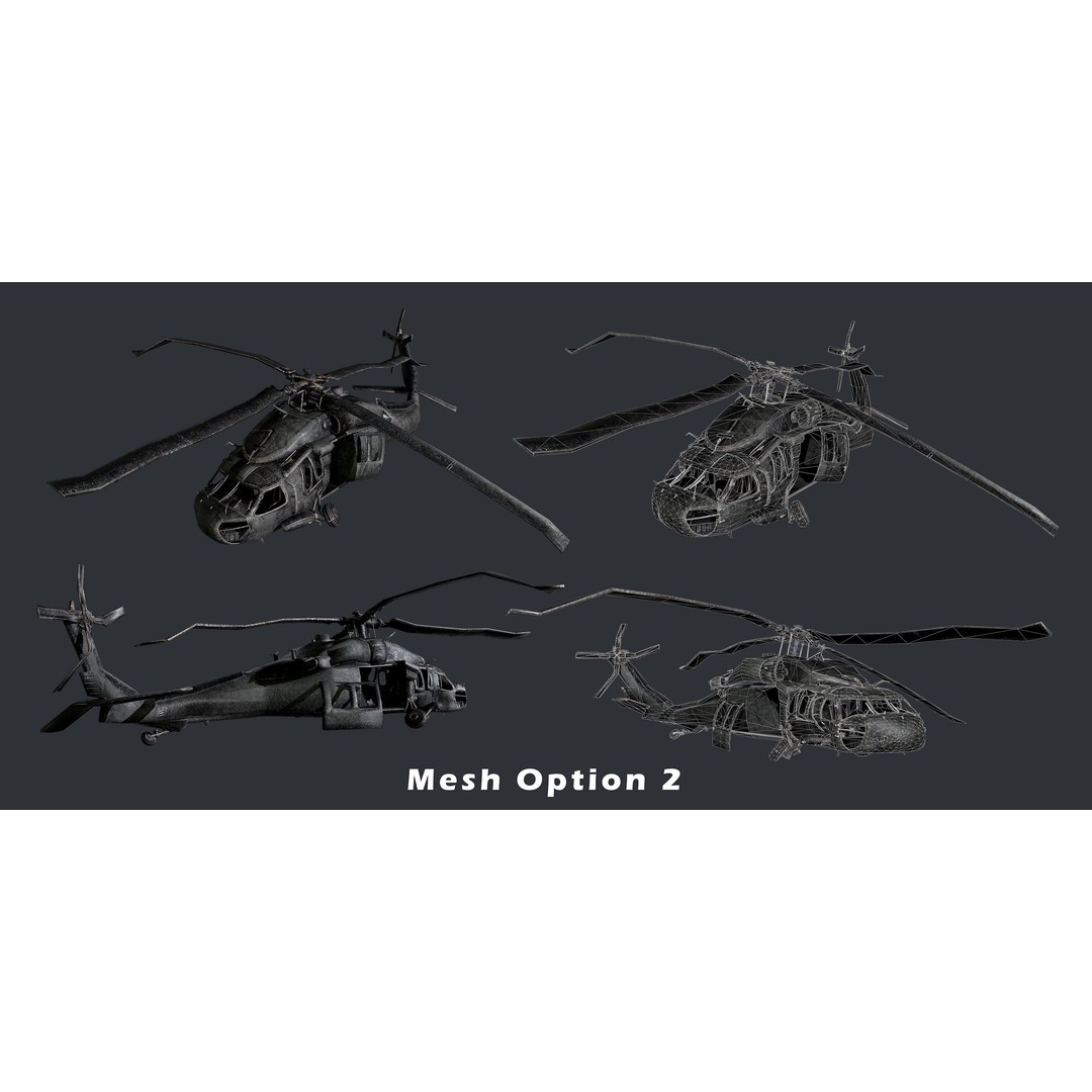 Sikorsky UH60 Black Hawk 3D Model – Low Poly Game Ready Helicopter, FBX - View 4