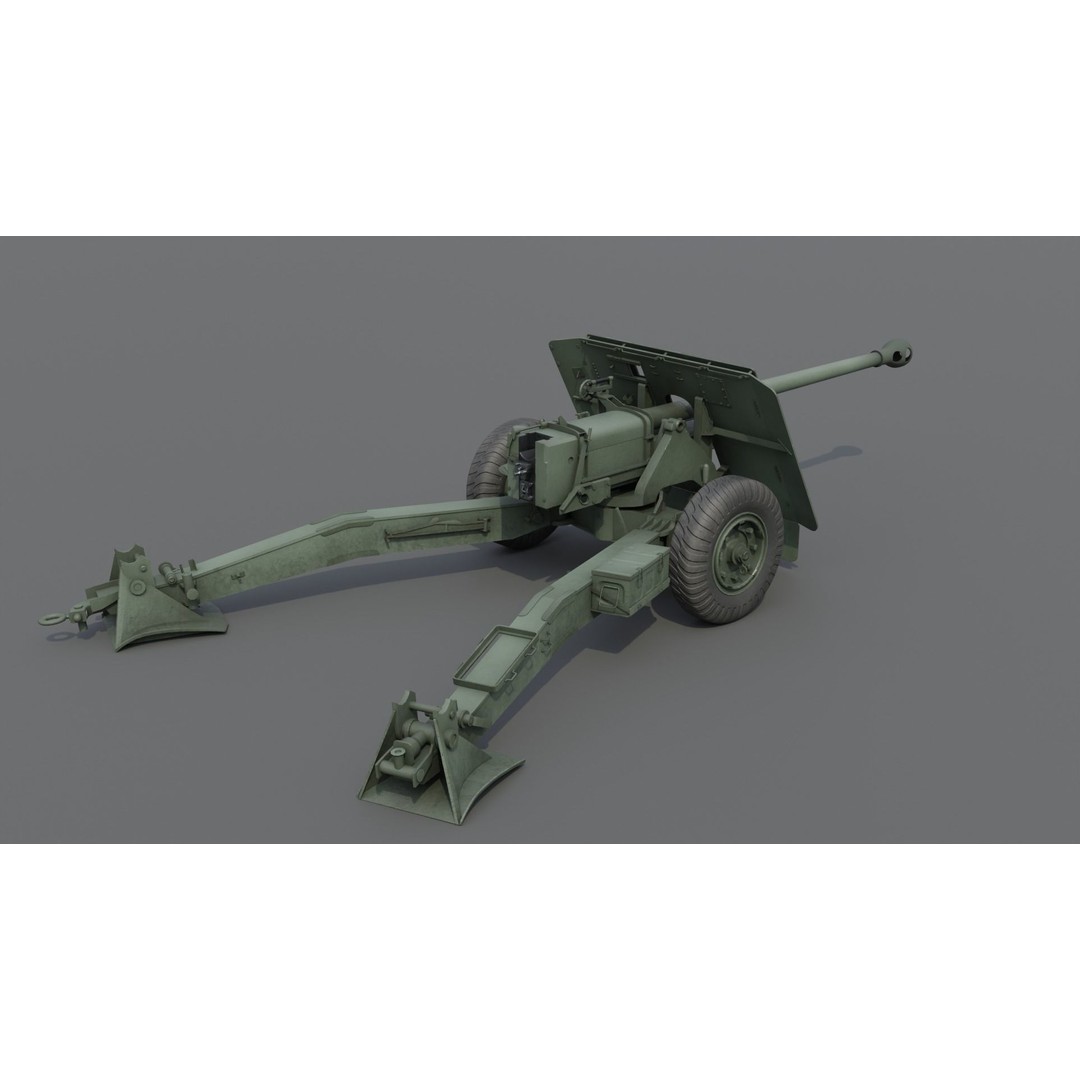Ordnance QF 17-Pounder Anti-Tank Gun 3D Model – Low Poly PBR Game Asset, FBX - View 4