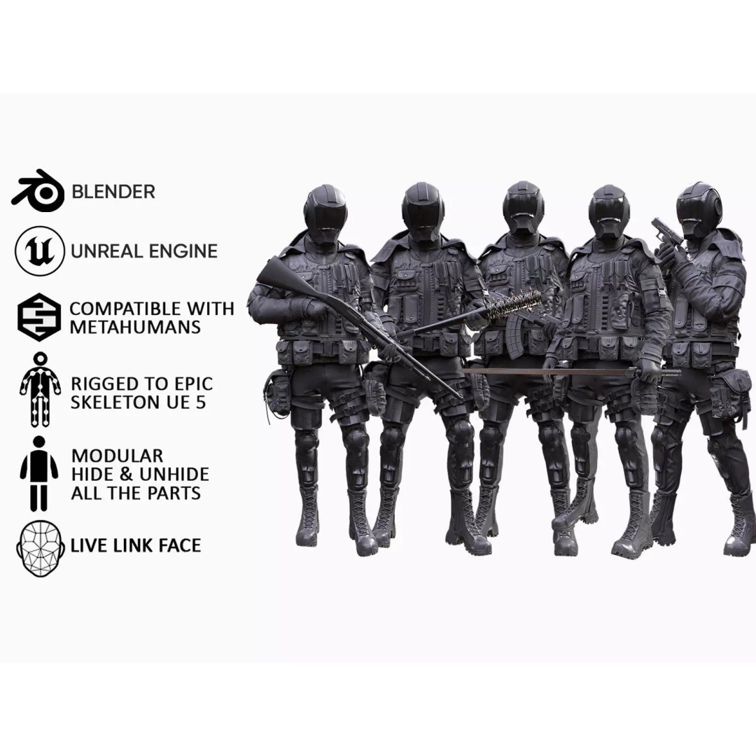 Military Outfit 3D Model – Modular Rigged Character for Unreal Engine - View 2