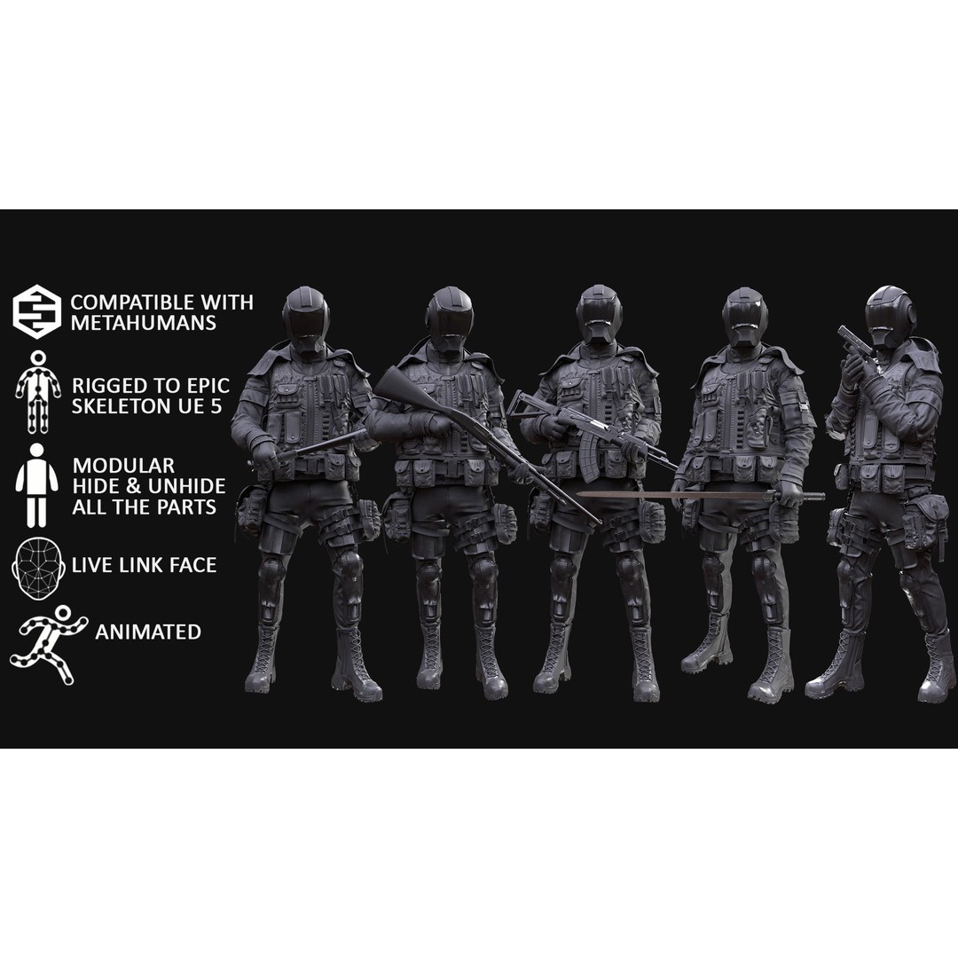 Military Outfit 3D Model – Modular Rigged Character for Unreal Engine - View 3