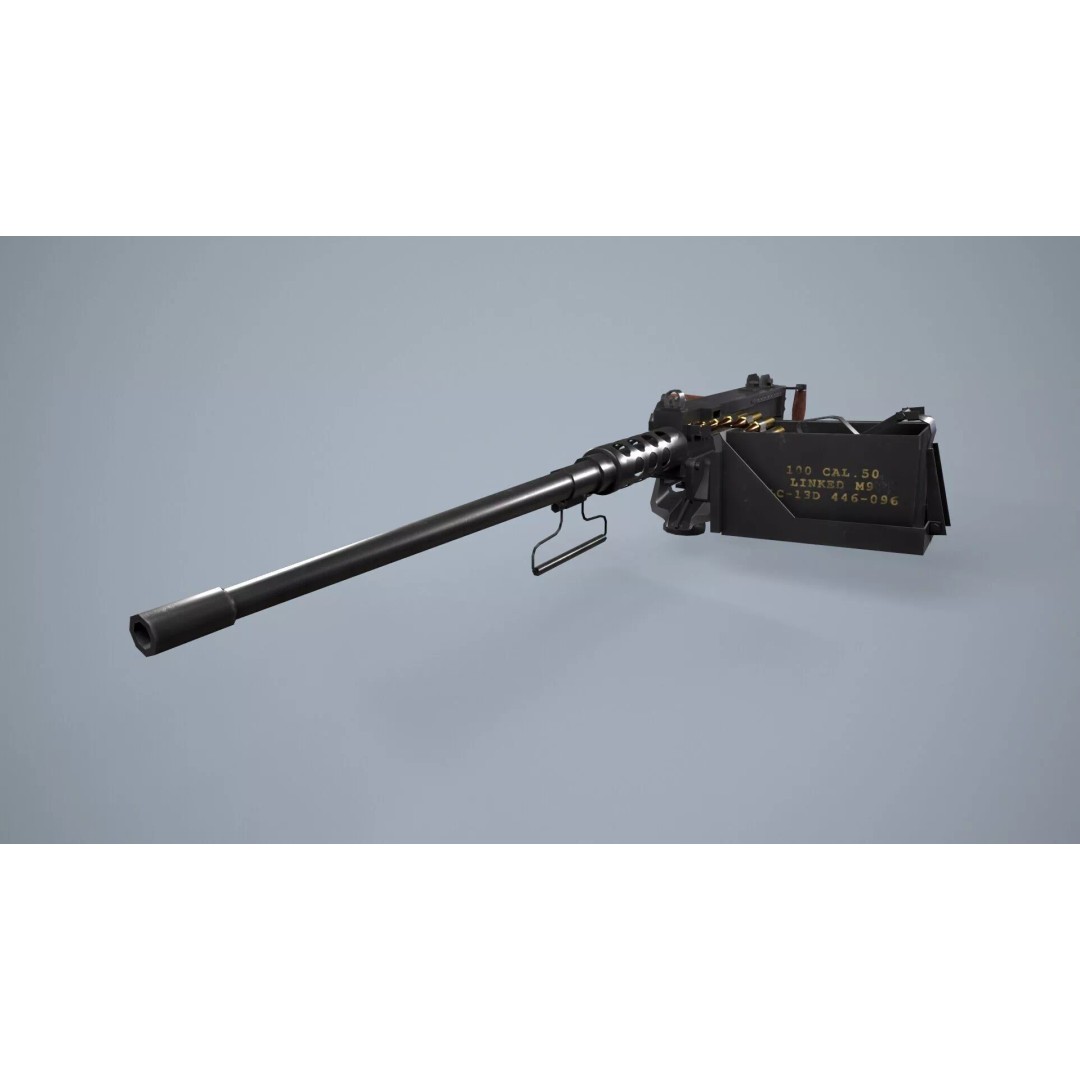 M2 Browning Machine Gun 3D Model – Low Poly Game Asset, FBX/OBJ - View 3