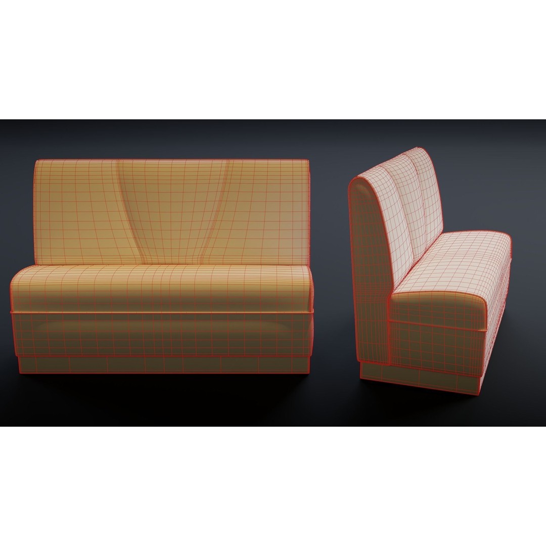 Retro Diner Booth 3D Model – Low Poly Furniture Asset, FBX - View 11