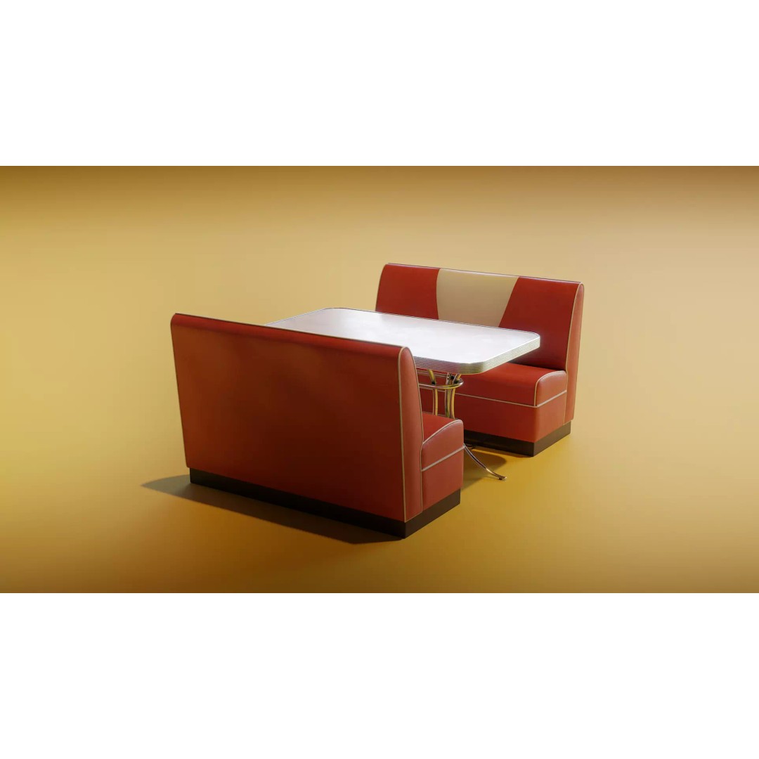 Retro Diner Booth 3D Model – Low Poly Furniture Asset, FBX - View 2