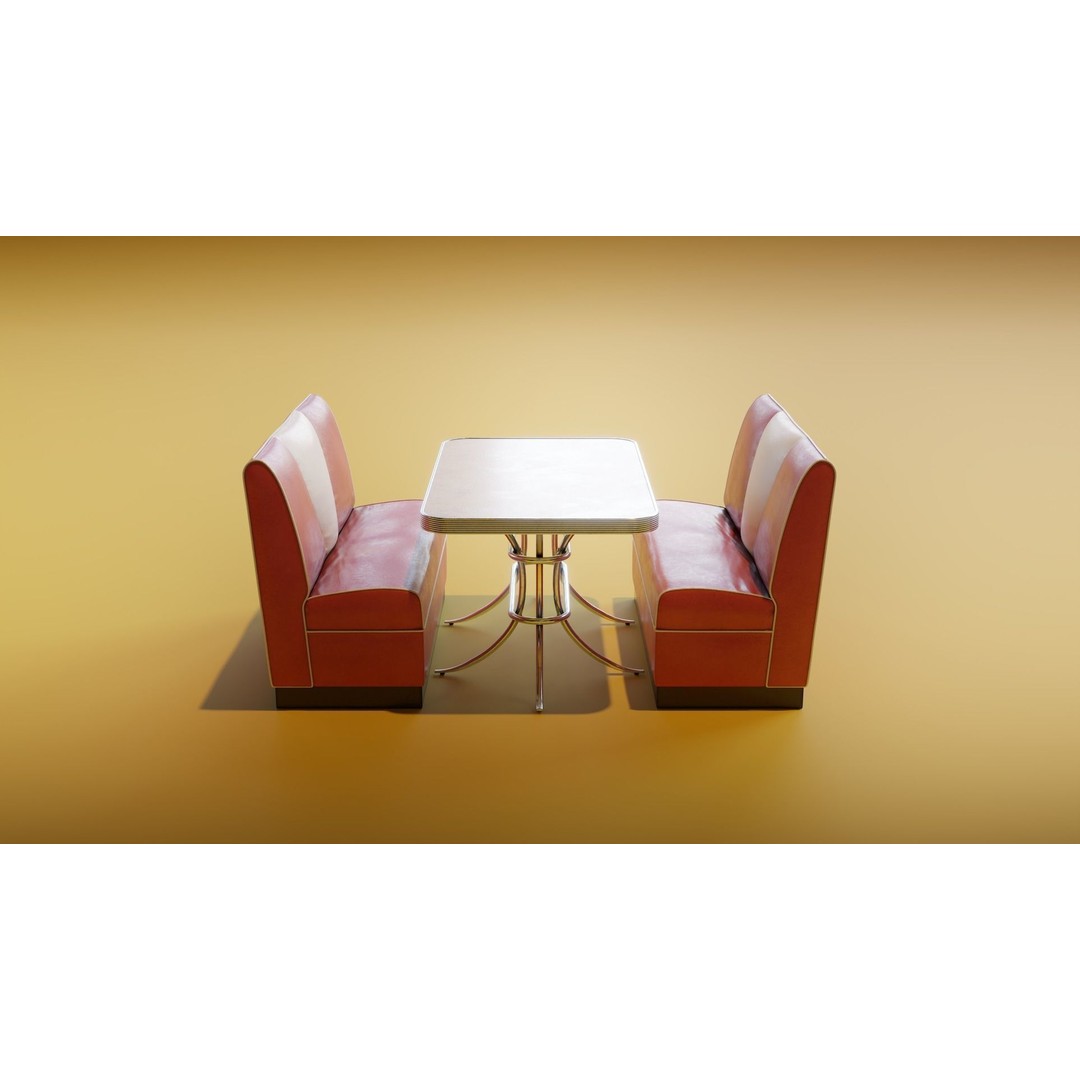 Retro Diner Booth 3D Model – Low Poly Furniture Asset, FBX - View 3