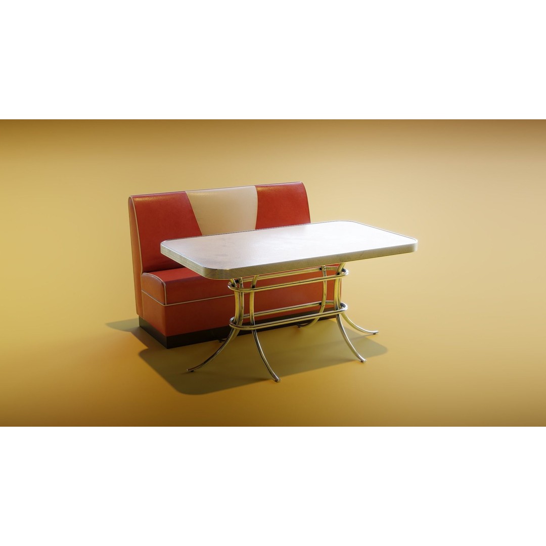 Retro Diner Booth 3D Model – Low Poly Furniture Asset, FBX - View 4
