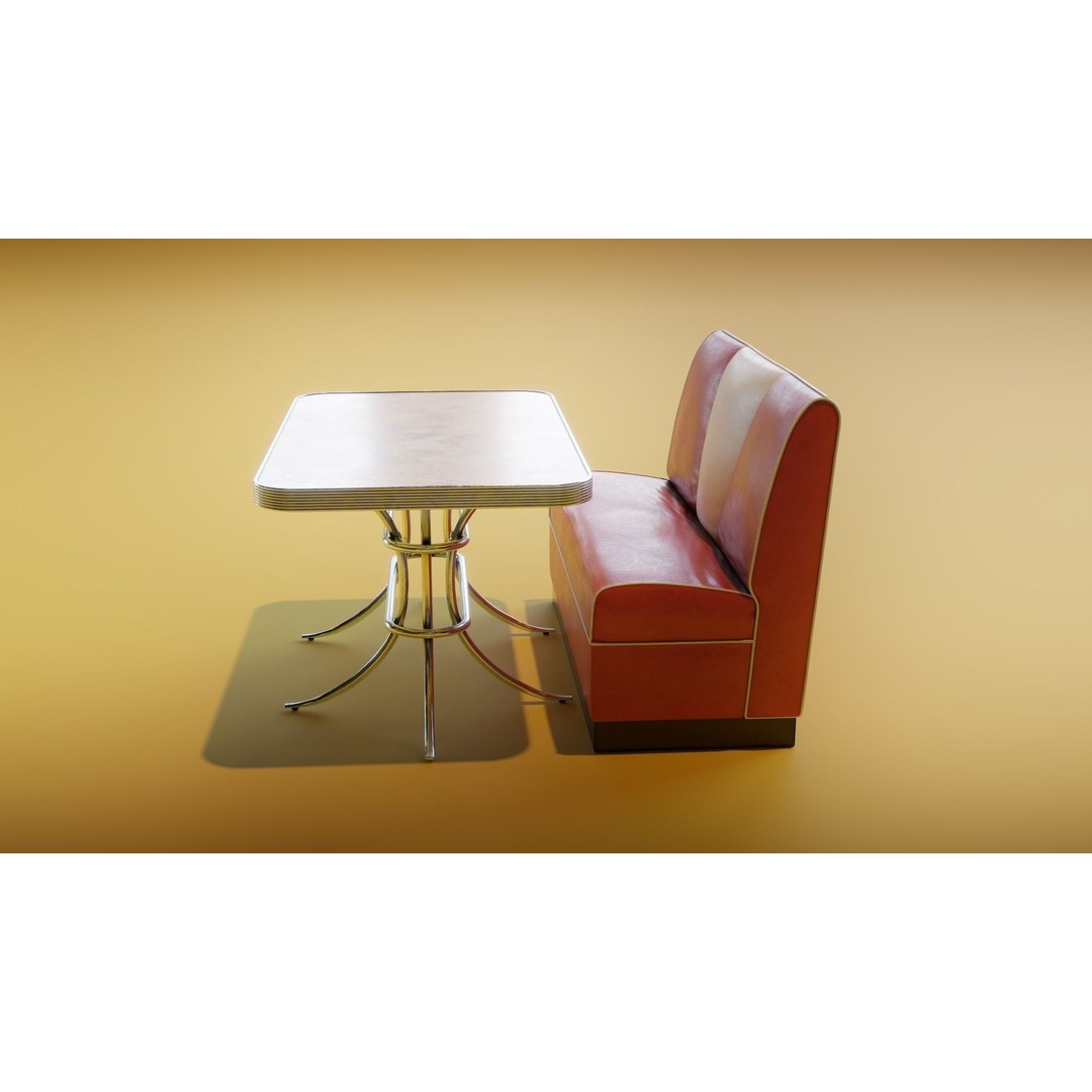 Retro Diner Booth 3D Model – Low Poly Furniture Asset, FBX - View 5
