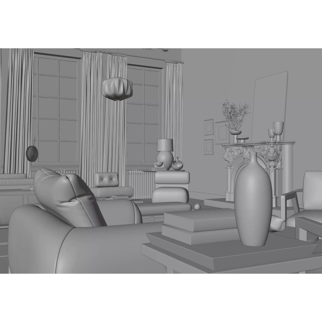 French Interior Scene 3D Model – PBR Textured, Blender & Corona