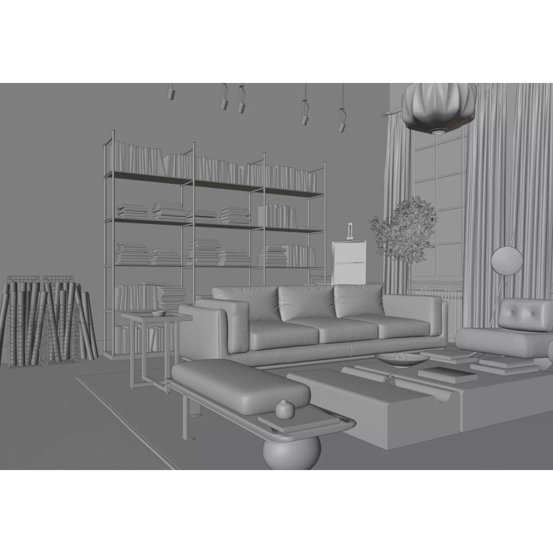 French Interior Scene 3D Model – PBR Textured, Blender & Corona - View 7