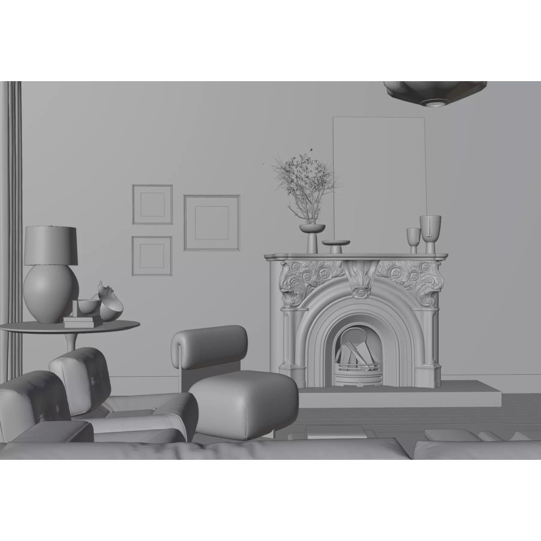 French Interior Scene 3D Model – PBR Textured, Blender & Corona - View 8