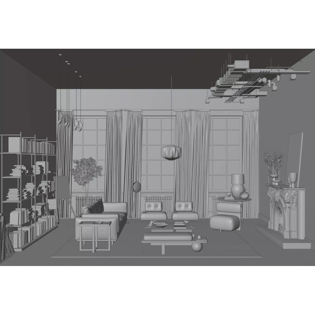 French Interior Scene 3D Model – PBR Textured, Blender & Corona - View 9