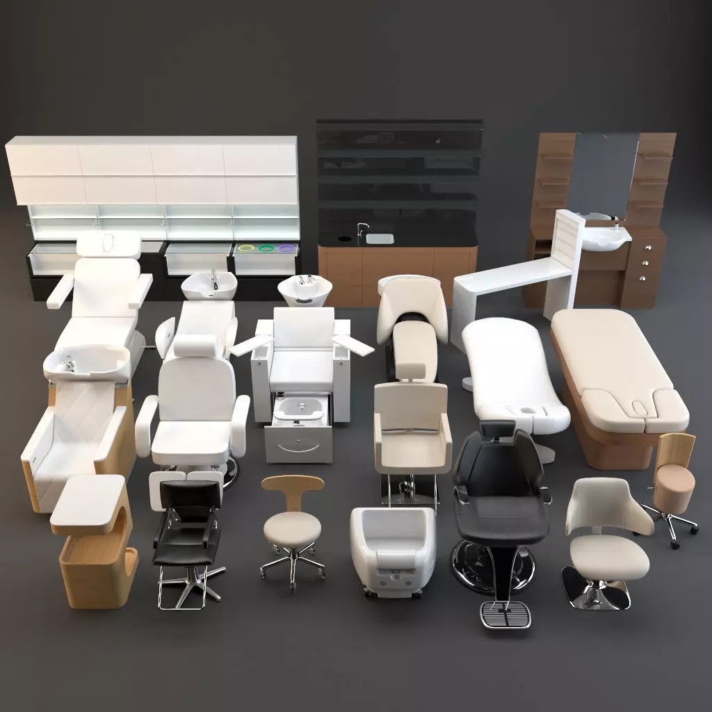 Spa Set Kitchen 3D Model – Retro Style with Shelves and Sink - View 2
