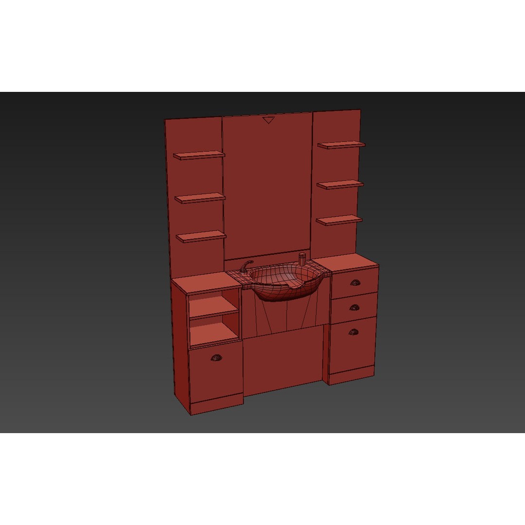 Spa Set Kitchen 3D Model – Retro Style with Shelves and Sink - View 25