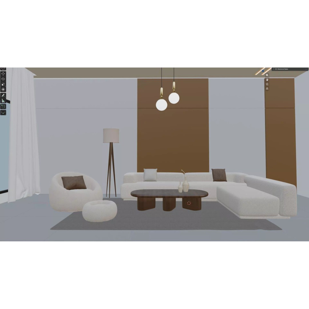 Modern Living Room 3D Model – Minimalist Interior Scene, Blender - View 10
