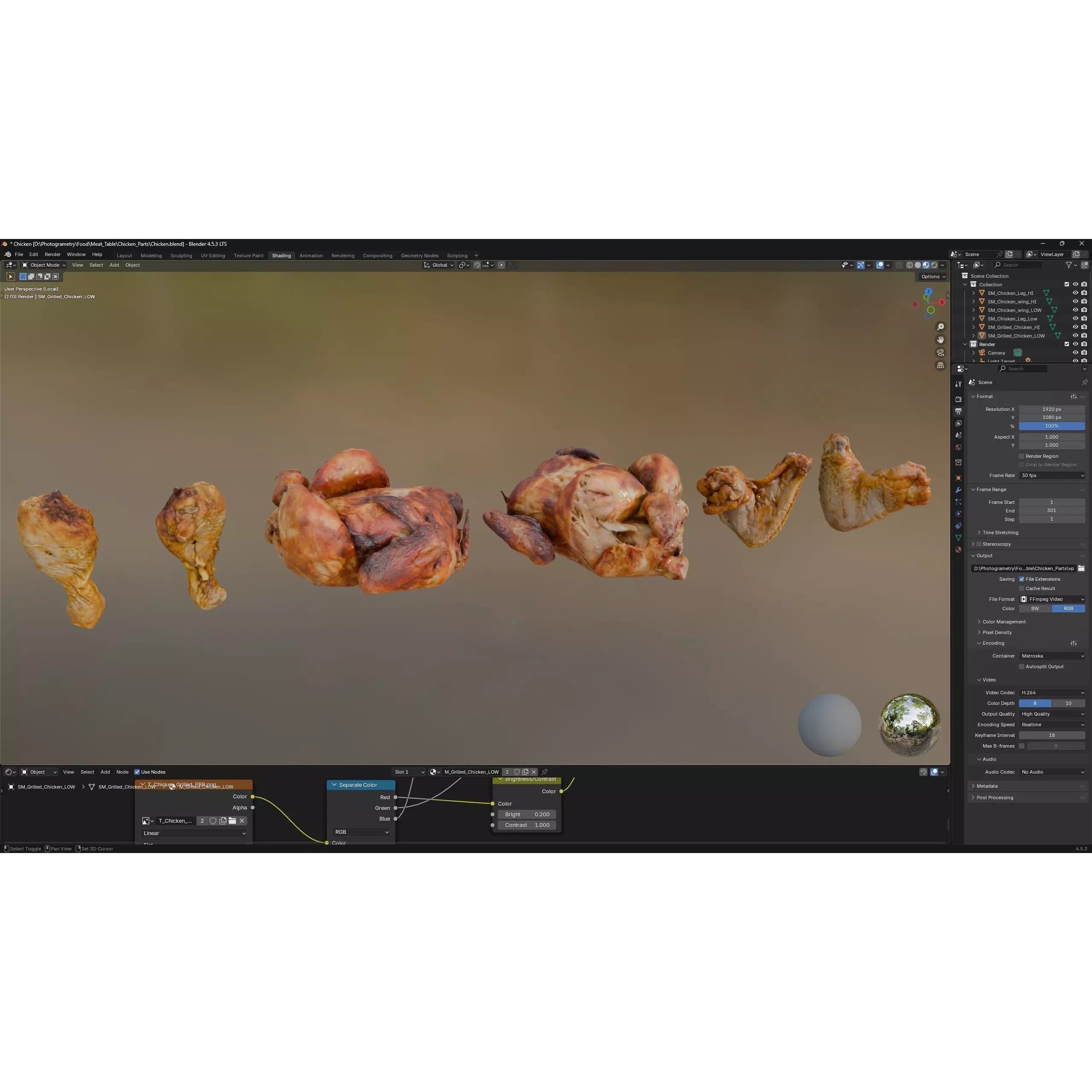 Chicken and Parts - Low-Poly Game-Ready 3D Model - View 3