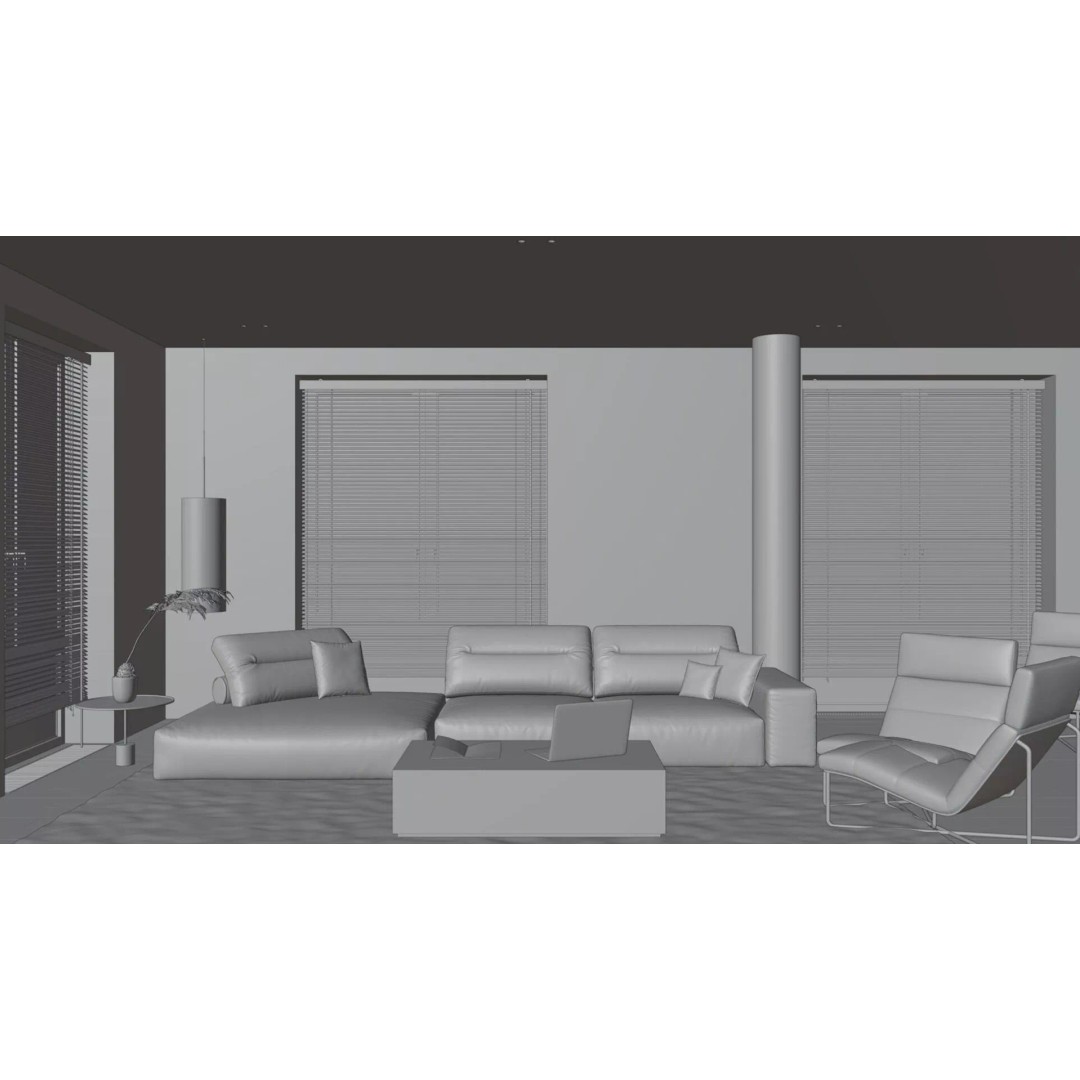 Modernist Living Room 3D Model – PBR Interior for Archviz, Blender, FBX - View 14