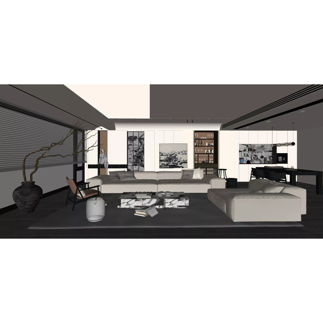 Italian-Style Living and Dining Room 3D Model – PBR Textures, Blender, FBX