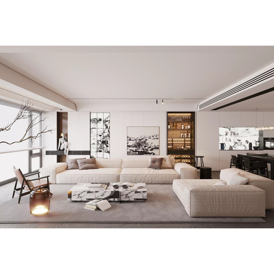 Italian-Style Living and Dining Room 3D Model – PBR Textures, Blender, FBX - View 2