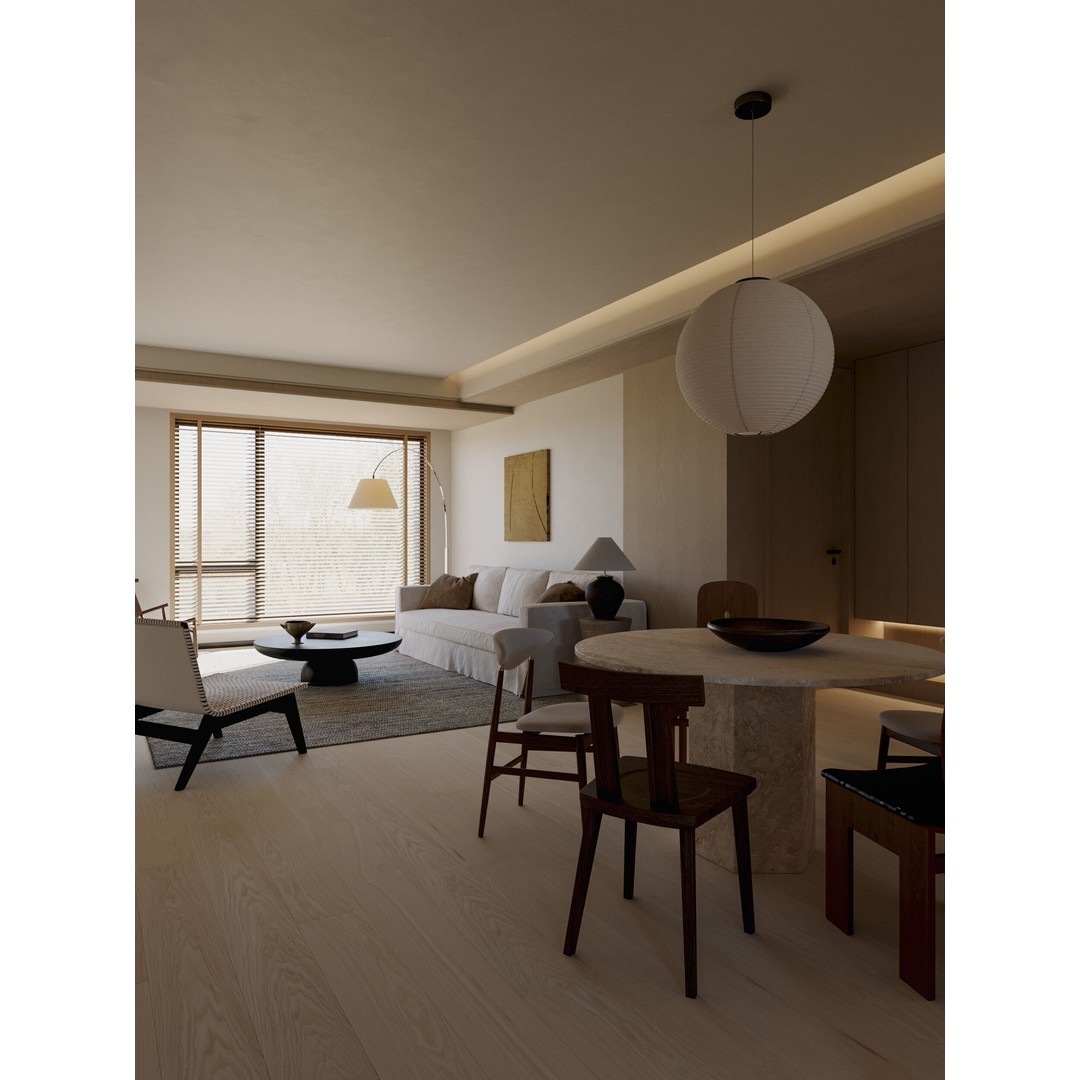 Wabi-Sabi Living and Dining Room 3D Model – Textured Interior, Corona Renderer - View 10