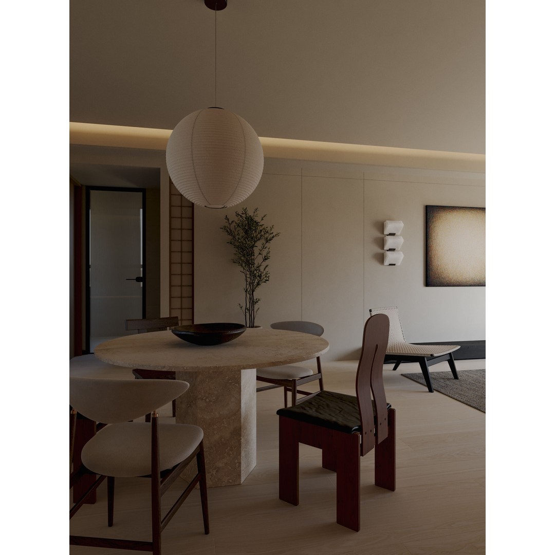 Wabi-Sabi Living and Dining Room 3D Model – Textured Interior, Corona Renderer - View 12