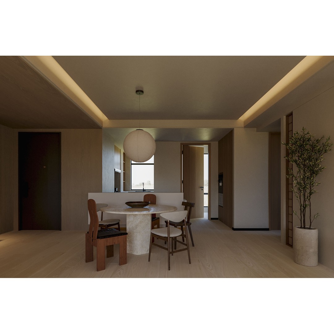 Wabi-Sabi Living and Dining Room 3D Model – Textured Interior, Corona Renderer - View 4