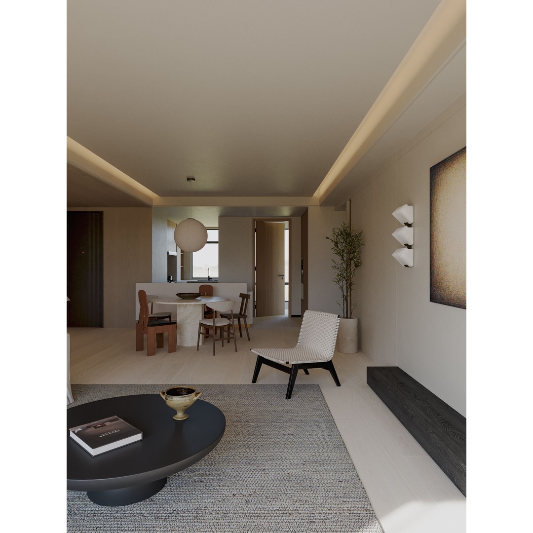 Wabi-Sabi Living and Dining Room 3D Model – Textured Interior, Corona Renderer - View 7