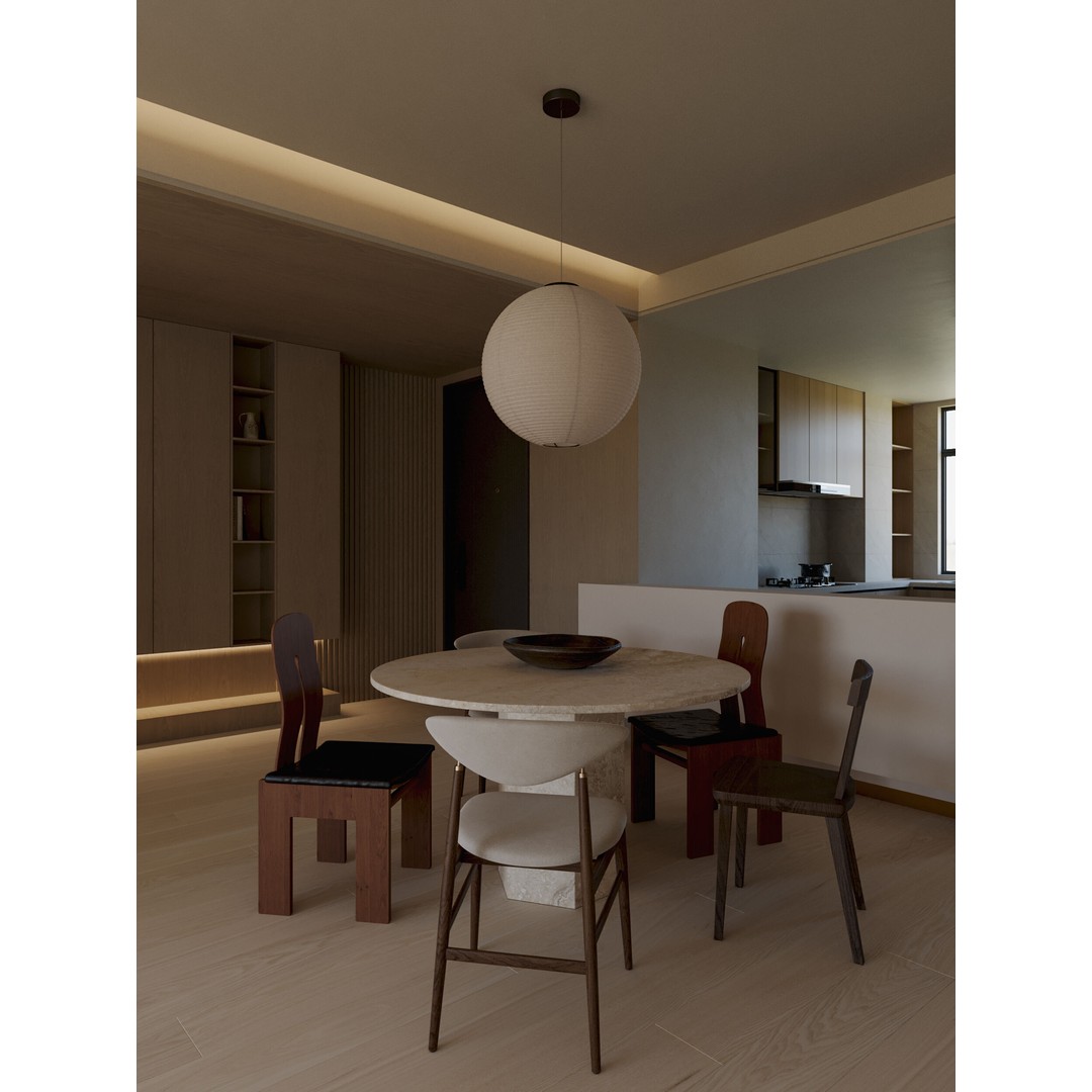 Wabi-Sabi Living and Dining Room 3D Model – Textured Interior, Corona Renderer - View 9