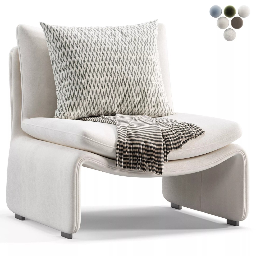 Maya White Faux Sheepskin Boucle Accent Chair 3D Model – PBR Game-Ready FBX, OBJ - View 2