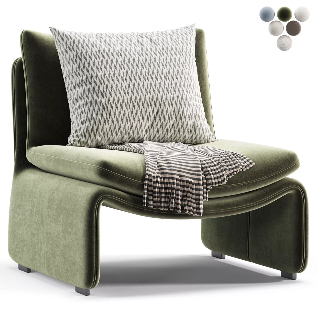 Maya White Faux Sheepskin Boucle Accent Chair 3D Model – PBR Game-Ready FBX, OBJ - View 3