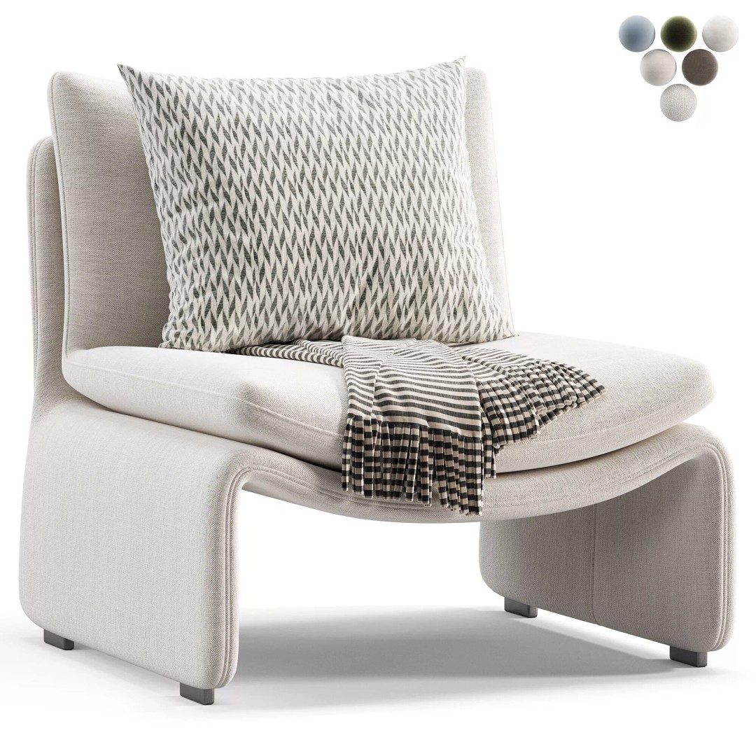 Maya White Faux Sheepskin Boucle Accent Chair 3D Model – PBR Game-Ready FBX, OBJ - View 4