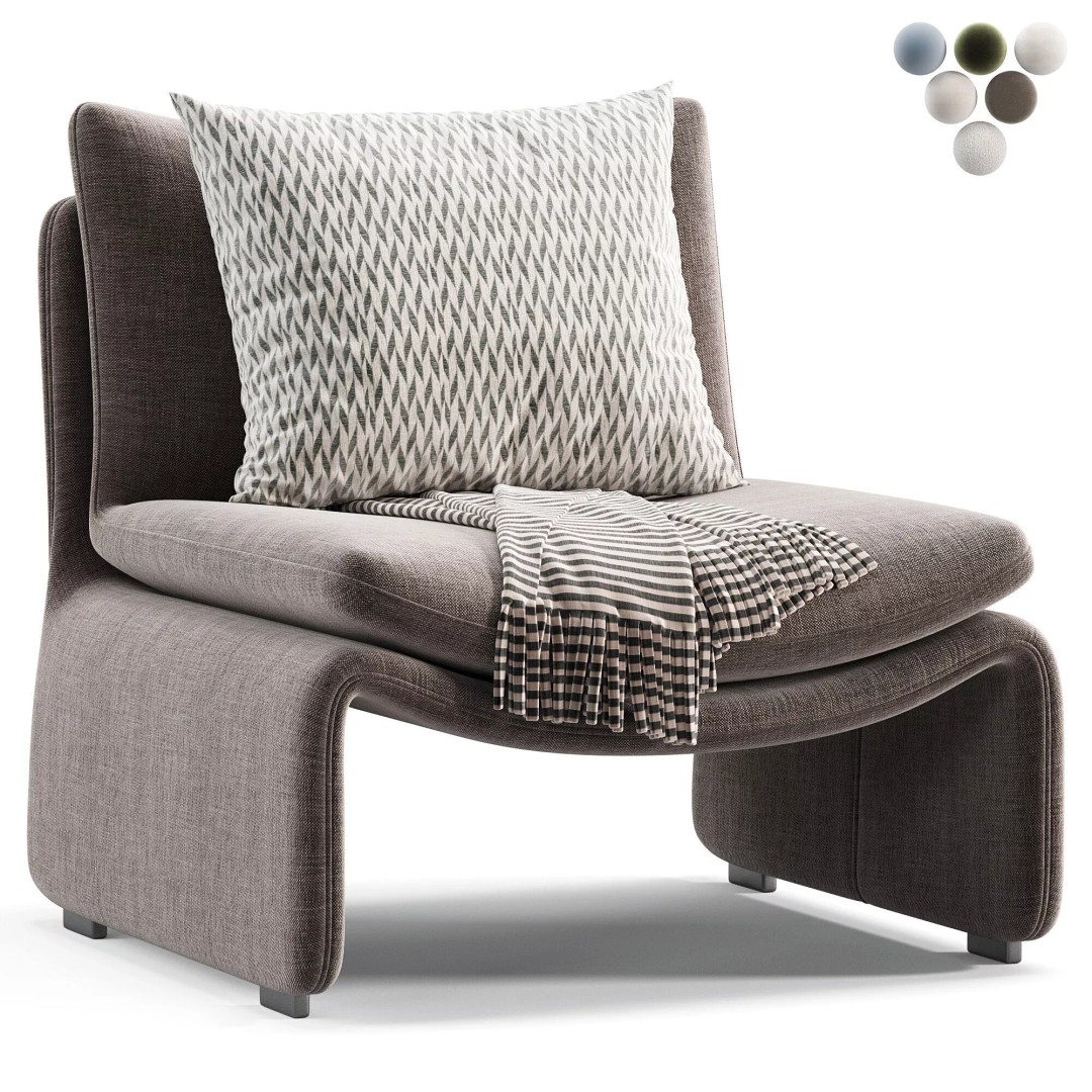 Maya White Faux Sheepskin Boucle Accent Chair 3D Model – PBR Game-Ready FBX, OBJ - View 5
