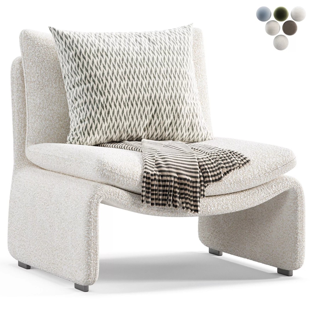 Maya White Faux Sheepskin Boucle Accent Chair 3D Model – PBR Game-Ready FBX, OBJ - View 6