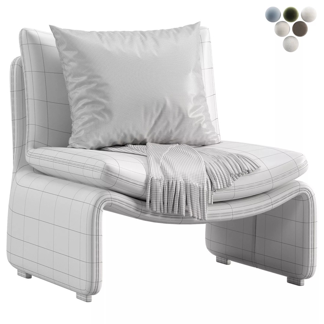 Maya White Faux Sheepskin Boucle Accent Chair 3D Model – PBR Game-Ready FBX, OBJ - View 8