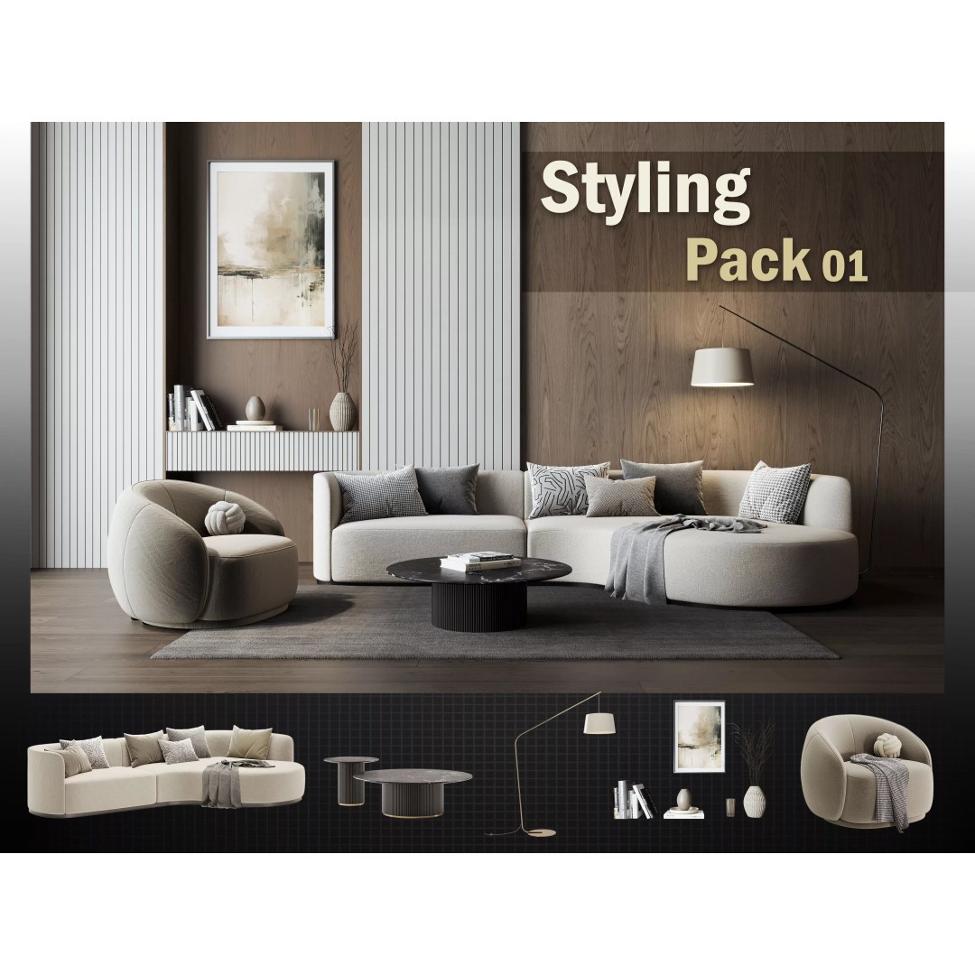 Interior Styling Pack 3D Model – Modern Furniture Collection, FBX - View 2