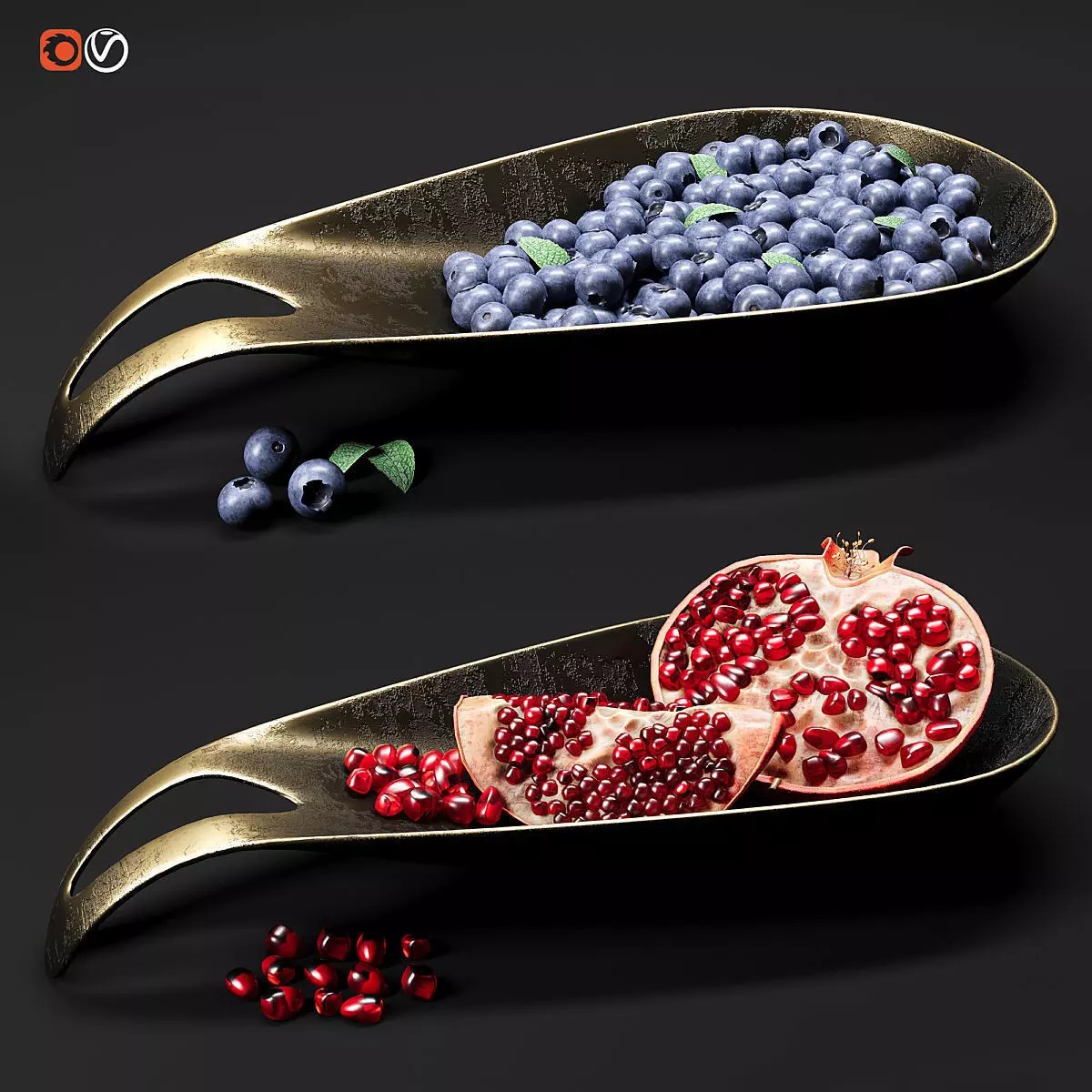 Dish with Berries and Fruits - Game-Ready 3D Model - View 2