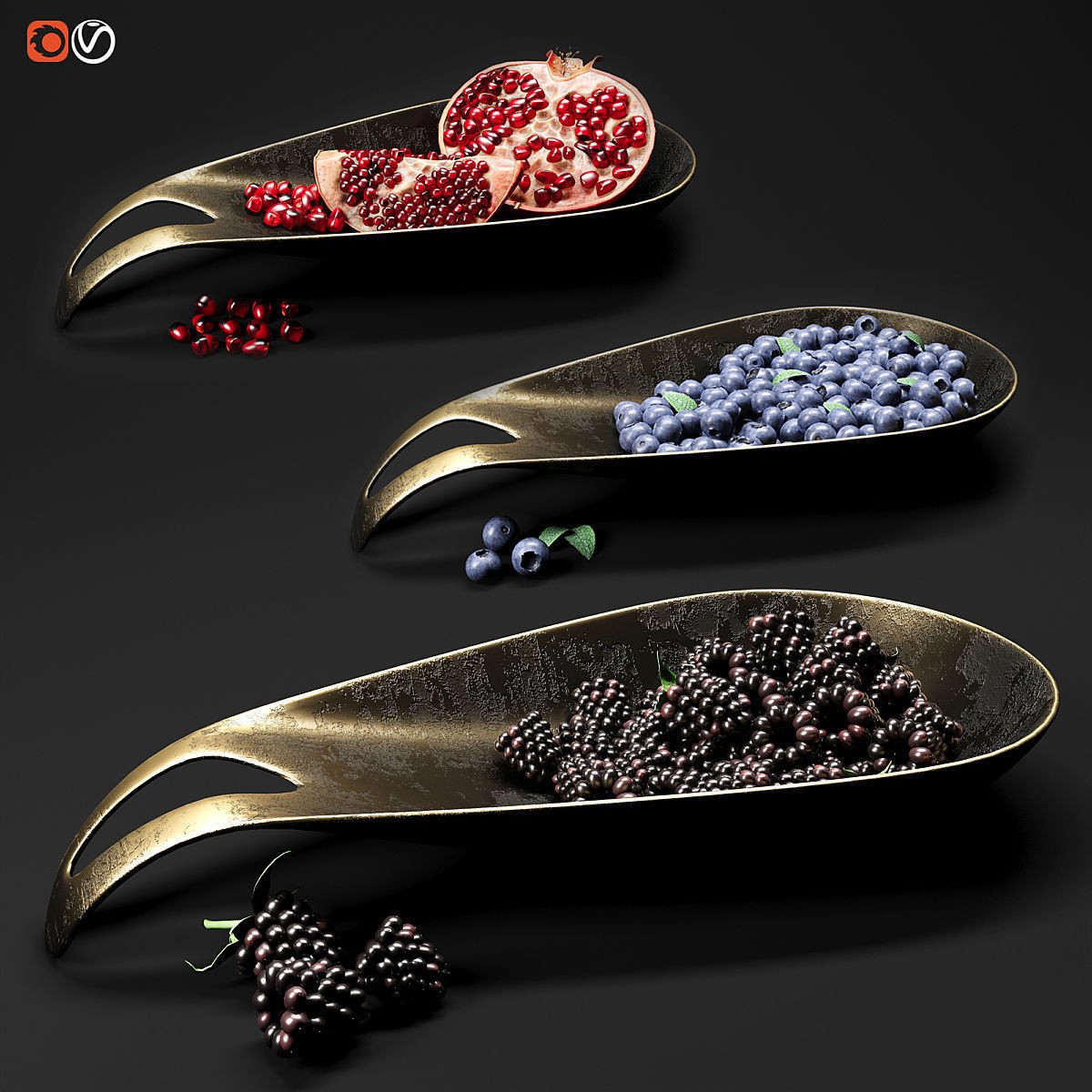Dish with Berries and Fruits - Game-Ready 3D Model - View 3